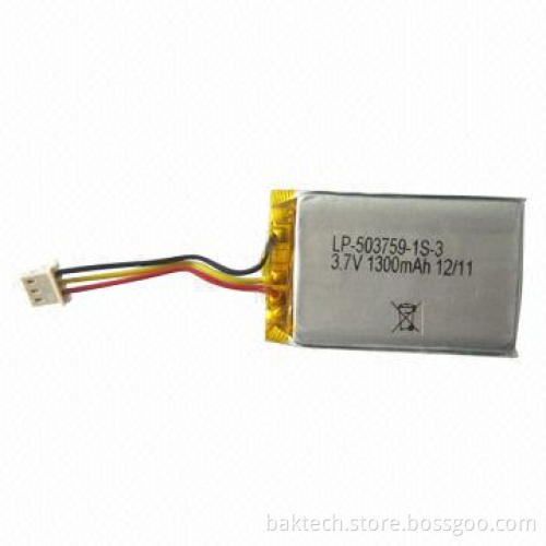 Li-polymer Rechargeable Battery, 3.7V, 1,300 to 1,350mAh with PCB and 10K NTC